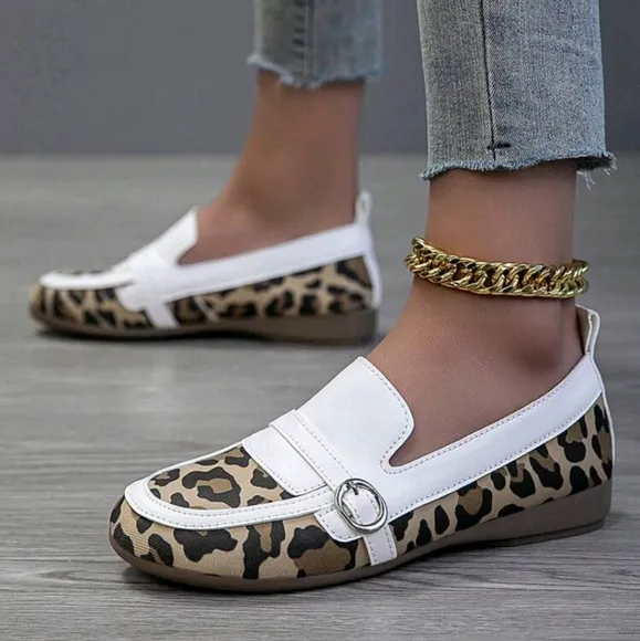 Women's Leopard Print Pointed Shoes, Women's One Foot Casual Shoes