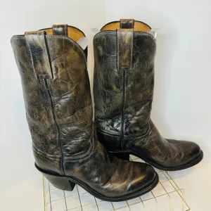 Women's Lucchese Western Boots Walnut Brown Leather Distressed Finish Size 10