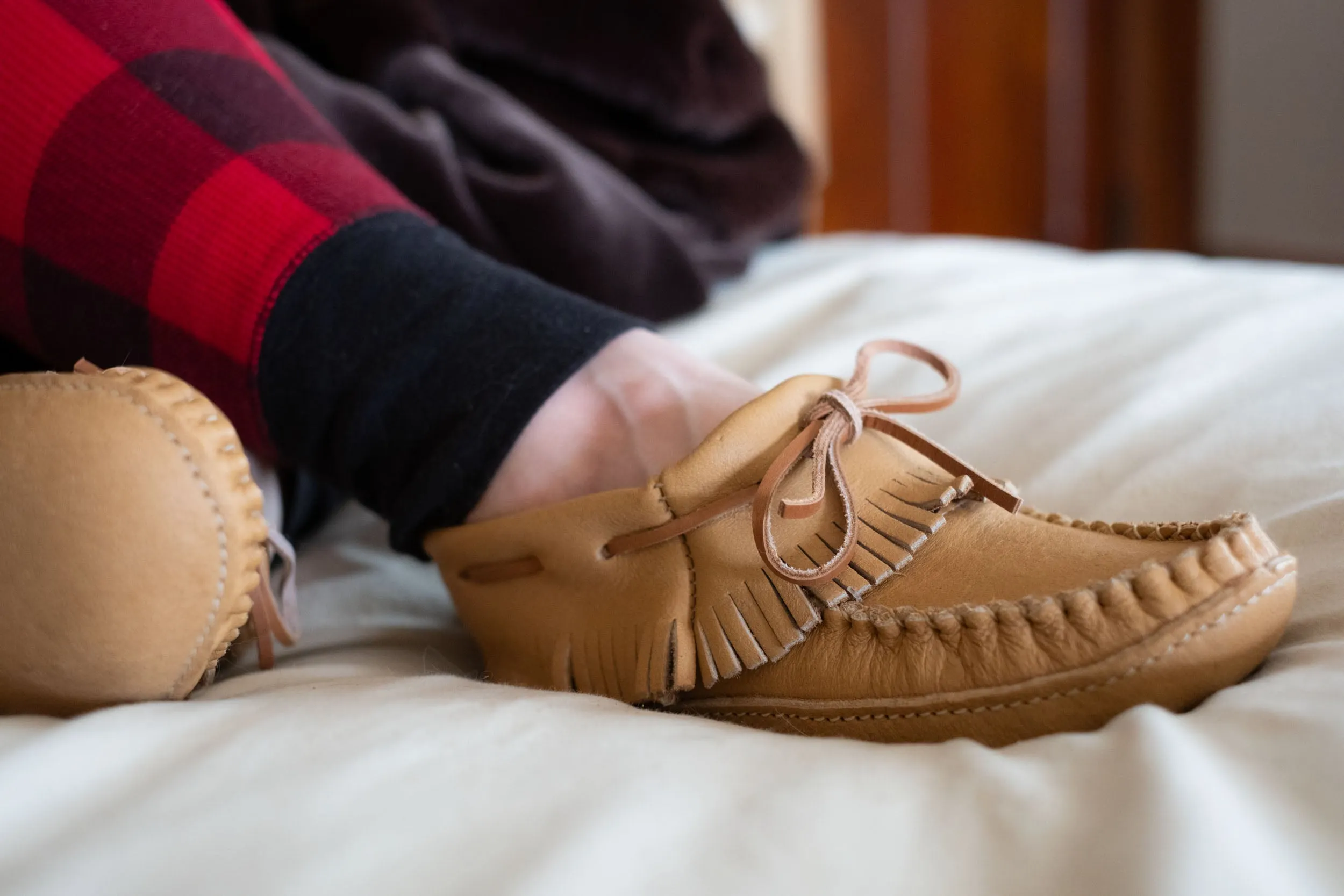 Women's Moccasins Moose Hide Fringed Soft Sole