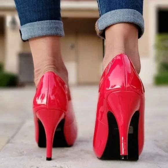 Women's Red PAT Low Heel Pumps Shoes
