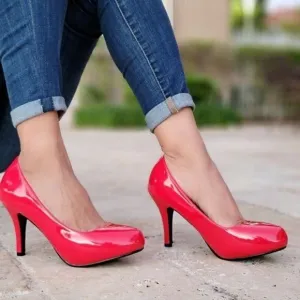 Women's Red PAT Low Heel Pumps Shoes