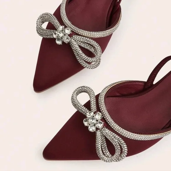 Women's Rhinestone Butterfly Low Heel Shoes, Elegant Sweet Fashion Pointed Toe