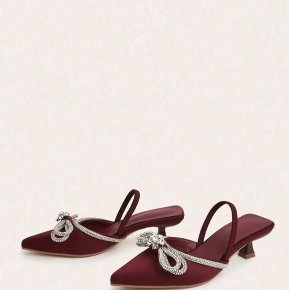 Women's Rhinestone Butterfly Low Heel Shoes, Elegant Sweet Fashion Pointed Toe