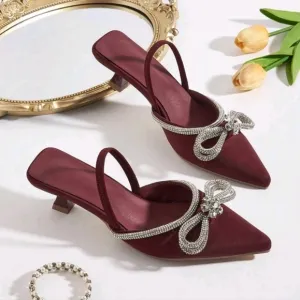 Women's Rhinestone Butterfly Low Heel Shoes, Elegant Sweet Fashion Pointed Toe