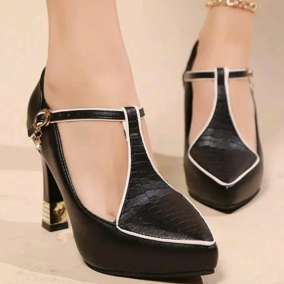 Women's Shoes Sexy Pointed Waterproof Platform High Heels,All-Match Buckle Shoes