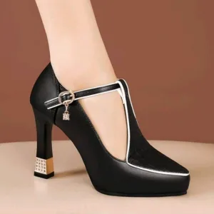 Women's Shoes Sexy Pointed Waterproof Platform High Heels,All-Match Buckle Shoes
