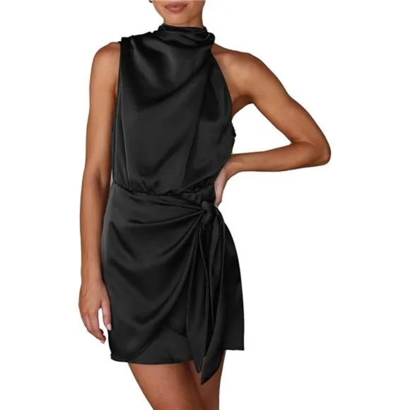 Women's Short Formal Satin Dress Black