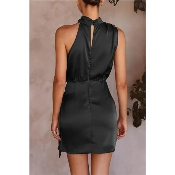 Women's Short Formal Satin Dress Black