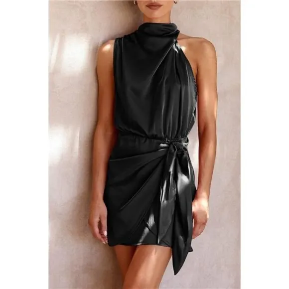 Women's Short Formal Satin Dress Black