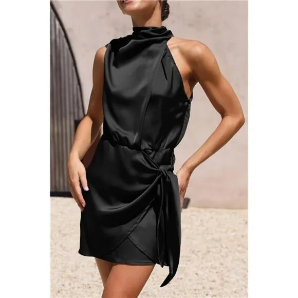 Women's Short Formal Satin Dress Black