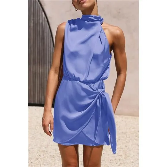Women's Short Formal Satin Dress Blue
