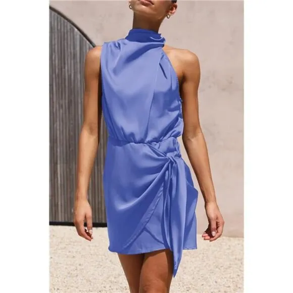 Women's Short Formal Satin Dress Blue