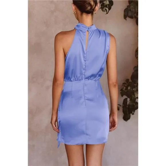 Women's Short Formal Satin Dress Blue