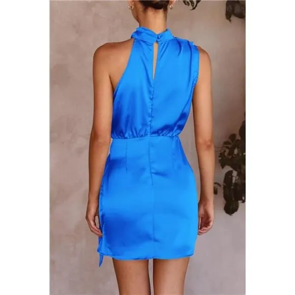 Women's Short Formal Satin Dress Brilliant Blue