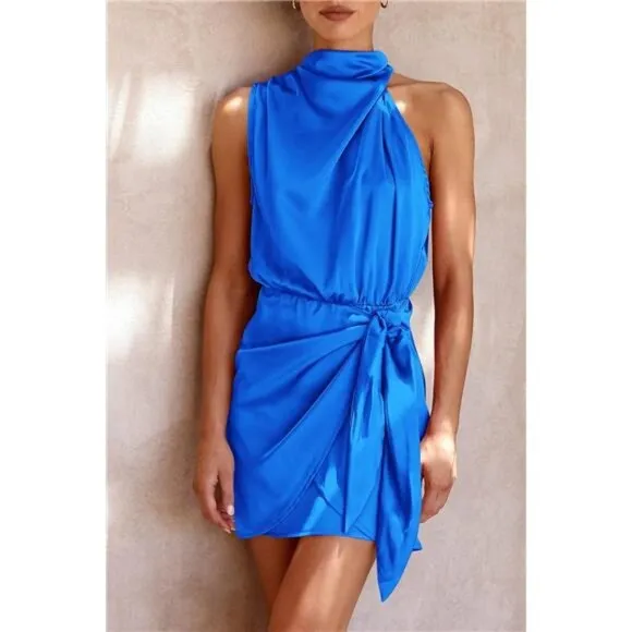 Women's Short Formal Satin Dress Brilliant Blue