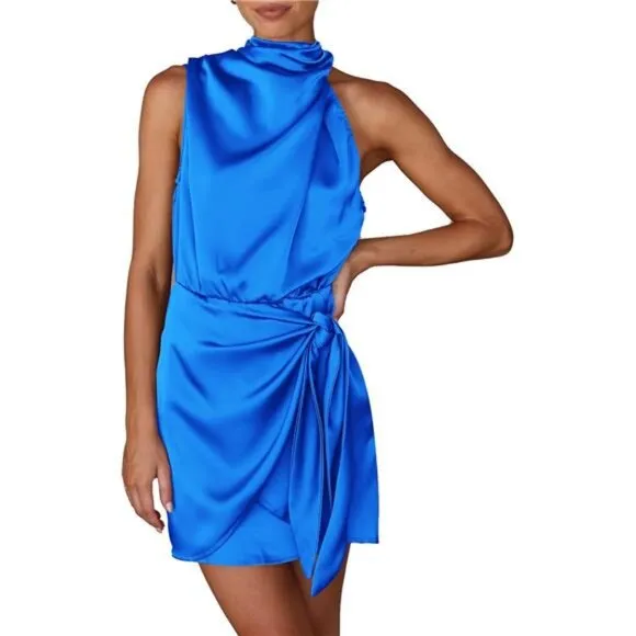 Women's Short Formal Satin Dress Brilliant Blue