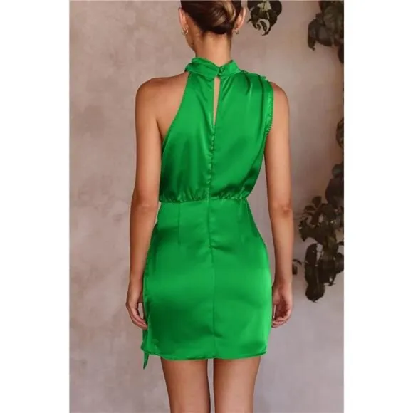 Women's Short Formal Satin Dress Brilliant Green