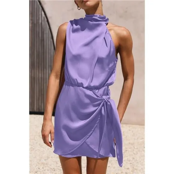 Women's Short Formal Satin Dress Purple