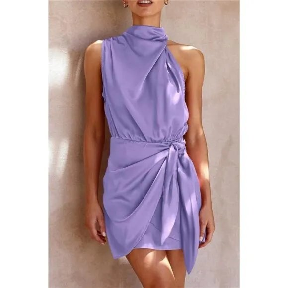 Women's Short Formal Satin Dress Purple