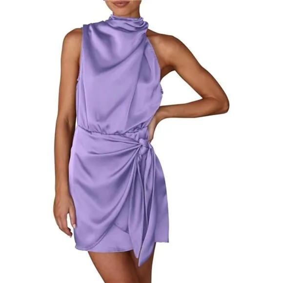 Women's Short Formal Satin Dress Purple