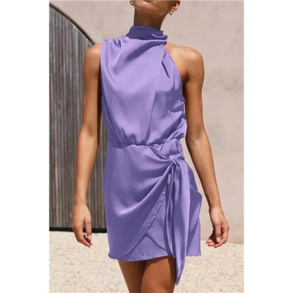 Women's Short Formal Satin Dress Purple