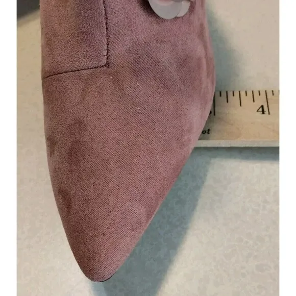 Women's Size 6 QUPID Suede Side Zip Sequined Heeled Ankle Boots Pink Booties NEW