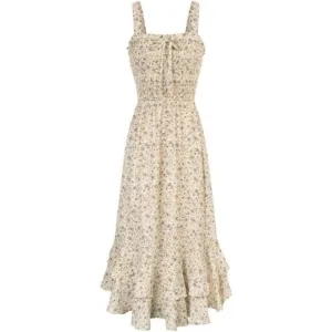 Women's Yellow Summer Floral Boho Dress Square Neck Long Maxi Dress