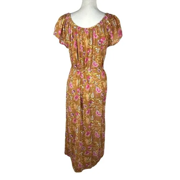 Xirena Poppy Off-The-Shoulder Midi Dress Sunset Floral Belted Pocket Size Medium