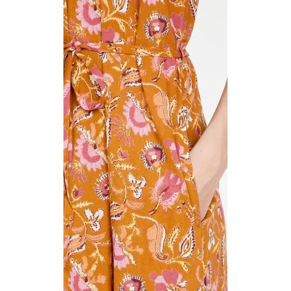 Xirena Poppy Off-The-Shoulder Midi Dress Sunset Floral Belted Pocket Size Medium
