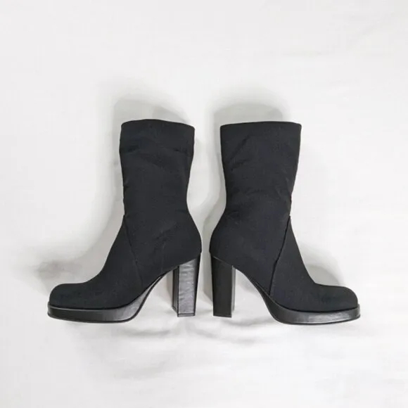 Y2k MIA Black Platform Square Toe Block Heel Side Zip Boots