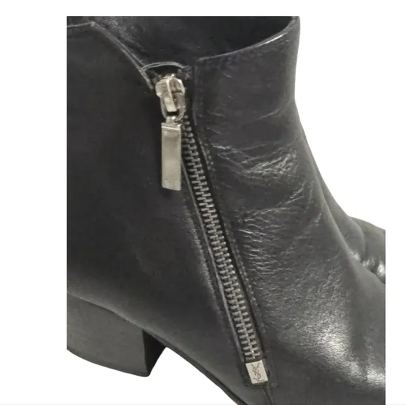 YSL Saint Laurent Black Leather Side Zip Ankle  Boots SZ 38 Made in Italy