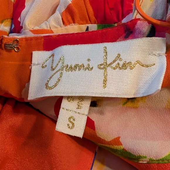 Yumi Kim Floral Maxi Dress Silk Orange Pink Vacation Summer Wedding Guest Small