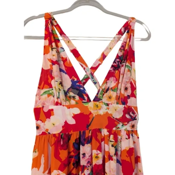 Yumi Kim Floral Maxi Dress Silk Orange Pink Vacation Summer Wedding Guest Small