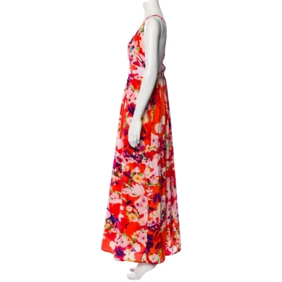 Yumi Kim Floral Maxi Dress Silk Orange Pink Vacation Summer Wedding Guest Small