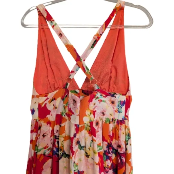 Yumi Kim Floral Maxi Dress Silk Orange Pink Vacation Summer Wedding Guest Small