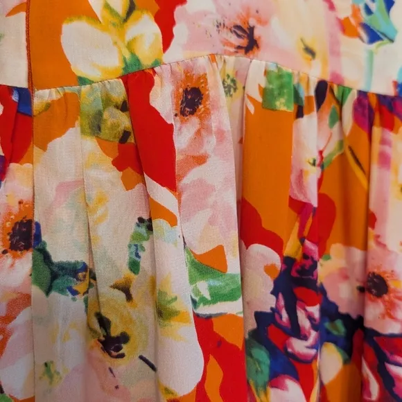 Yumi Kim Floral Maxi Dress Silk Orange Pink Vacation Summer Wedding Guest Small