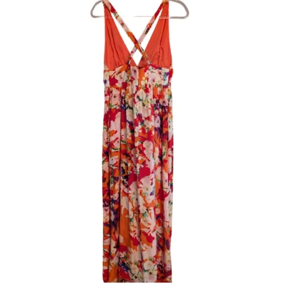 Yumi Kim Floral Maxi Dress Silk Orange Pink Vacation Summer Wedding Guest Small