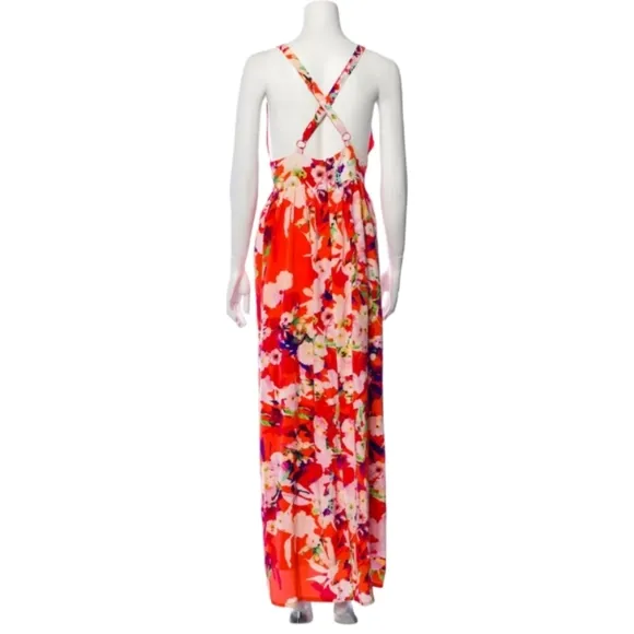 Yumi Kim Floral Maxi Dress Silk Orange Pink Vacation Summer Wedding Guest Small