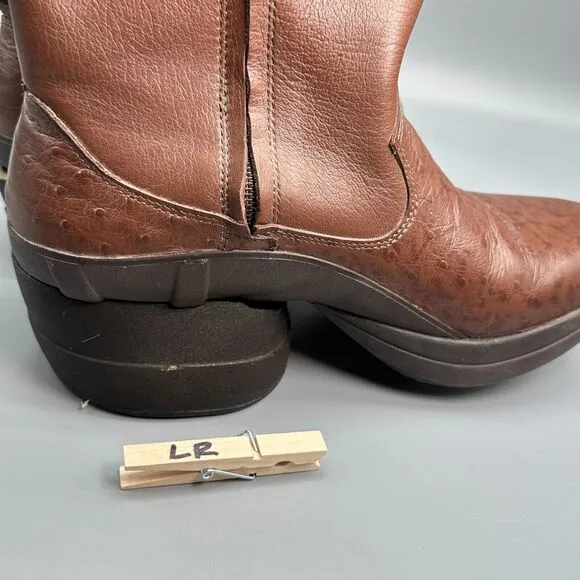 Z-Coil Women's 8 Brown Leather Cowboy Boots Round Toe Pull On Side Zip Western