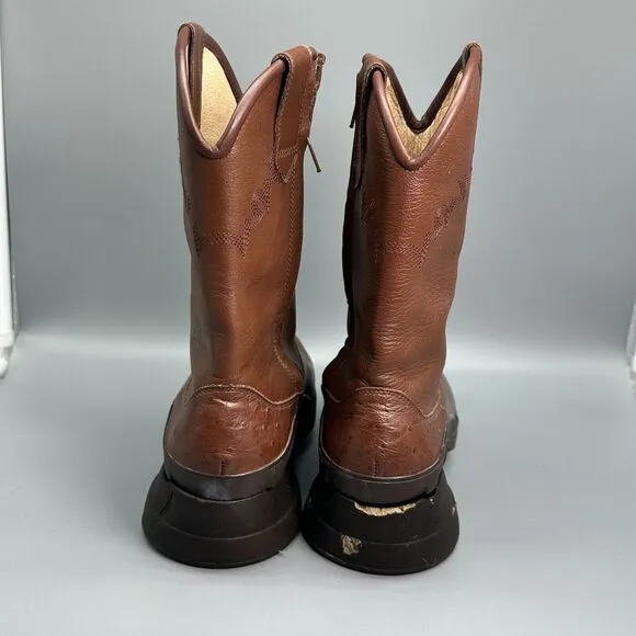 Z-Coil Women's 8 Brown Leather Cowboy Boots Round Toe Pull On Side Zip Western