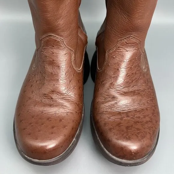 Z-Coil Women's 8 Brown Leather Cowboy Boots Round Toe Pull On Side Zip Western