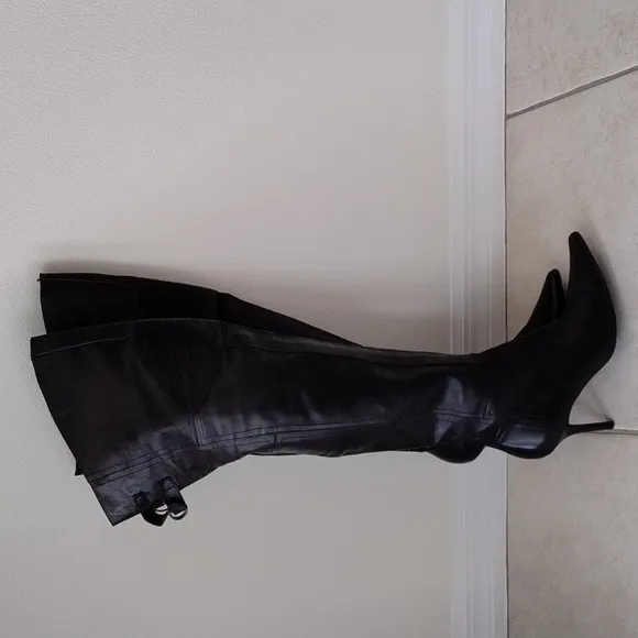 Zara Black Leather Over-the-knee Boots Size 39/ 8.5-9