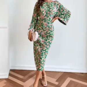 ZARA Blogger’s Favorite Green Floral Midi Dress w Kimono Sleeves - Spring Sz: S
