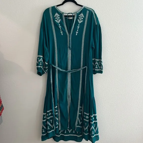 Zara Boho Embroidered Midi Dress Size XS