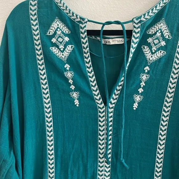 Zara Boho Embroidered Midi Dress Size XS