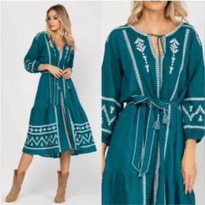 Zara Boho Embroidered Midi Dress Size XS