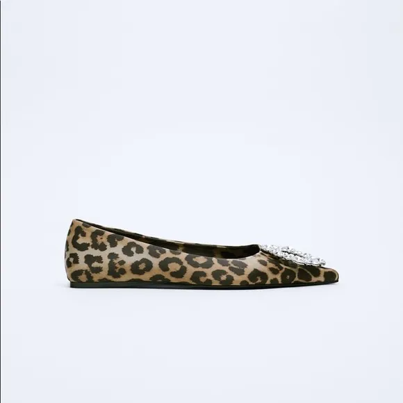 ZARA EMBELLISHED ANIMAL PRINT BALLET FLATS