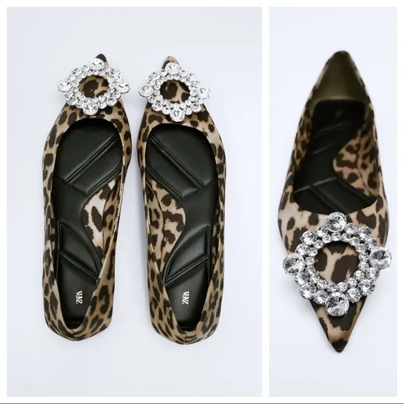 ZARA EMBELLISHED ANIMAL PRINT BALLET FLATS
