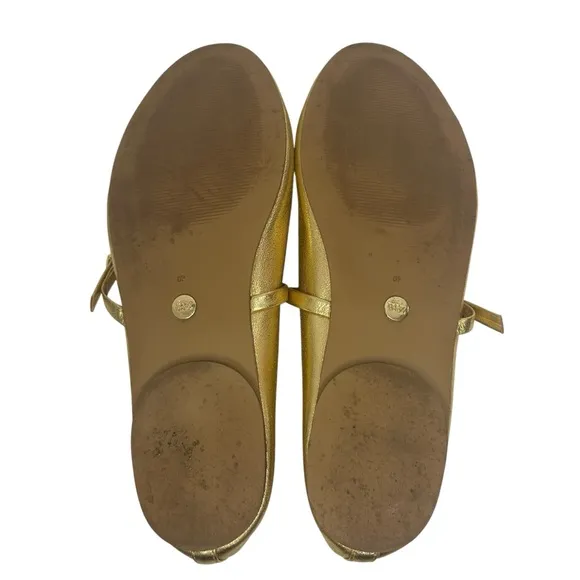 Zara Gold Women's Leather Ballet Flats Sz 40