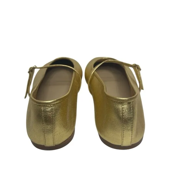 Zara Gold Women's Leather Ballet Flats Sz 40